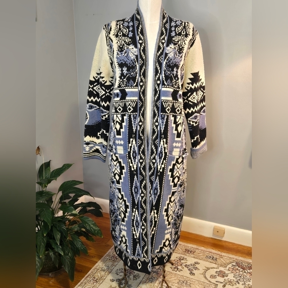 Maxsport Open Front Patch Pocket Full Length Duster Cardigan Coat Size M - Picture 4 of 13